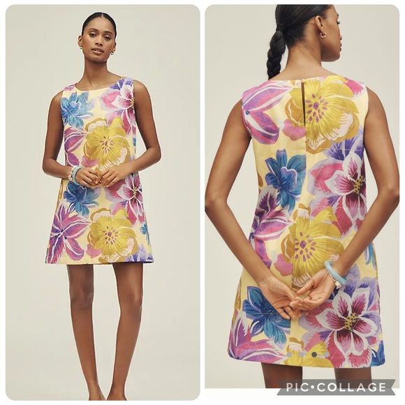 NWT new XL FARM Rio Anthropologie quilted shift dress sleeveless floral yellow - Picture 1 of 17